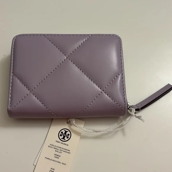 Tory Burch Kira clover Diamond purple small zip wallet Nwt - Picture 3 of 6